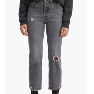 LEVI’S Wedgie Straight Washed Black Distressed Denim Jeans Size 31